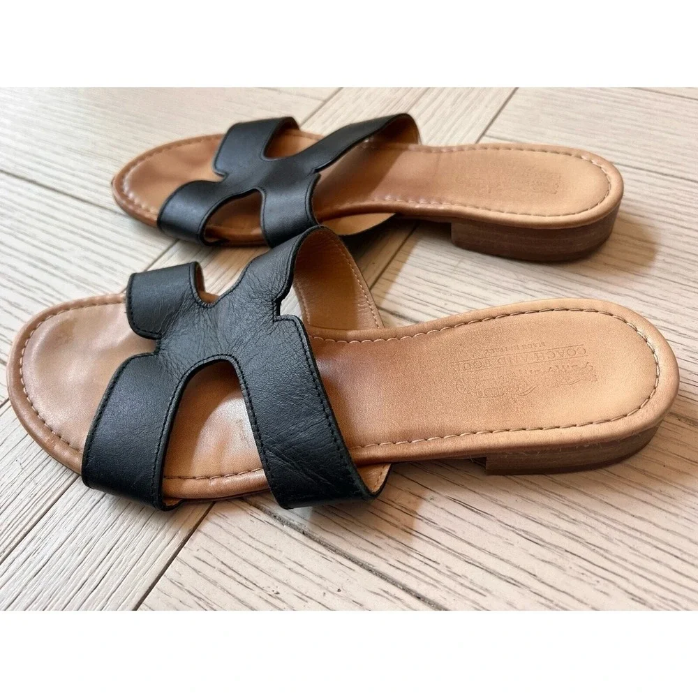 Coach women's size 6‎ black leather slide flat sandals. Boho. Beach. Casual.